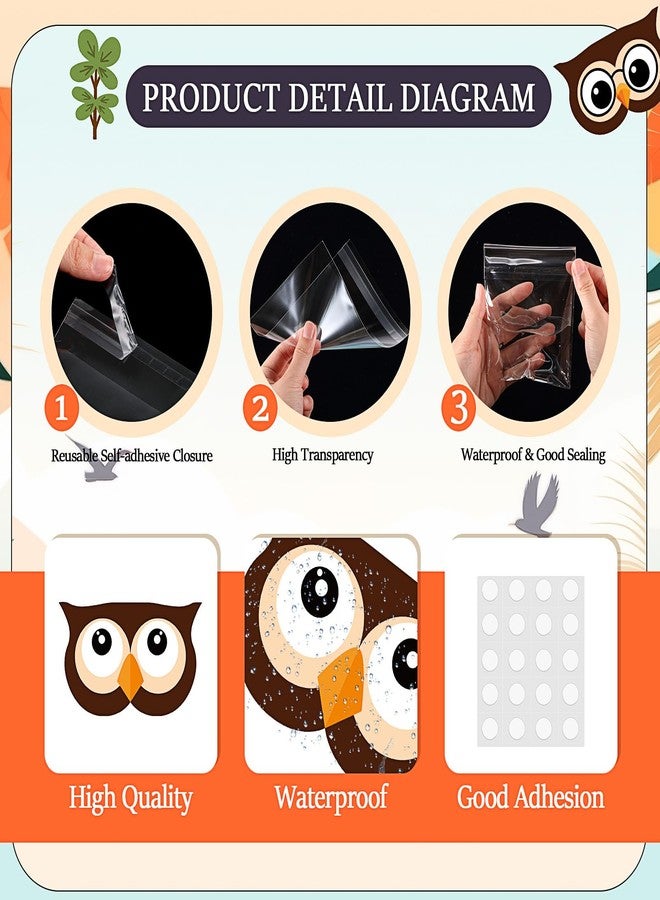 SilTriangle 48 Sets of Owl Party Cellophane Treat Bags with Owl Toppers Cellophane Bags for Thanksgiving Christmas Candy Gift Christmas Party Favor Decoration Supplies(Brown) - Image 3